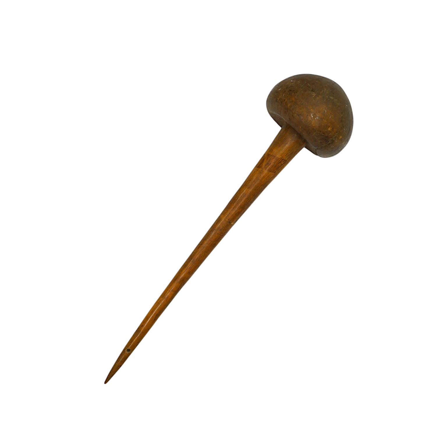 A Sudanese wooden Knobkerrie, approximately 62cm long, with profoundly swollen mushroom shaped head. Condition - poor to fair